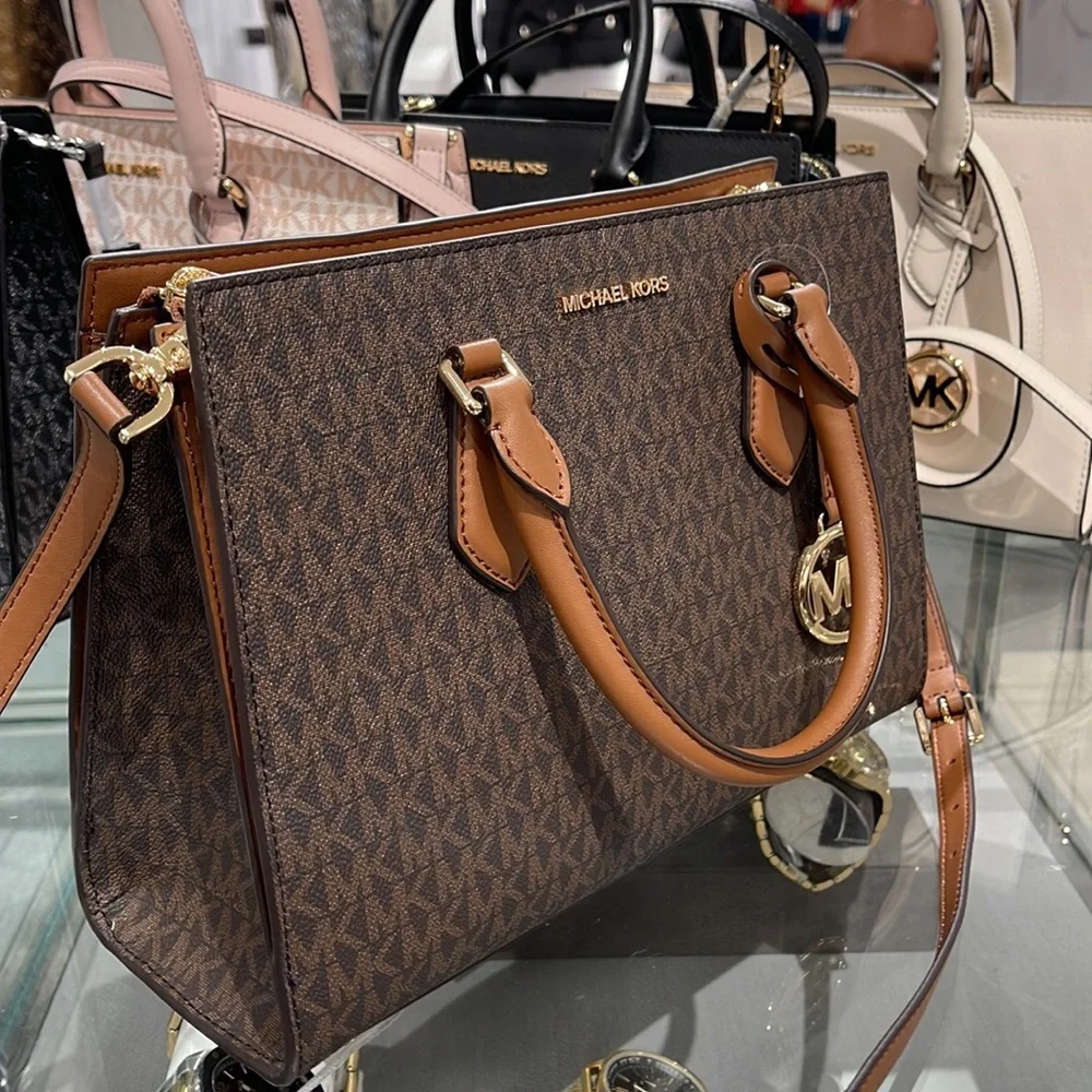 Michael Kors Sheila Medium Center Zip Satchel Bag Color: Brown NWT
